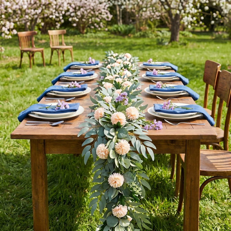 Guirlande de fleurs artificielles beiges et florales 6 pi, Champagne