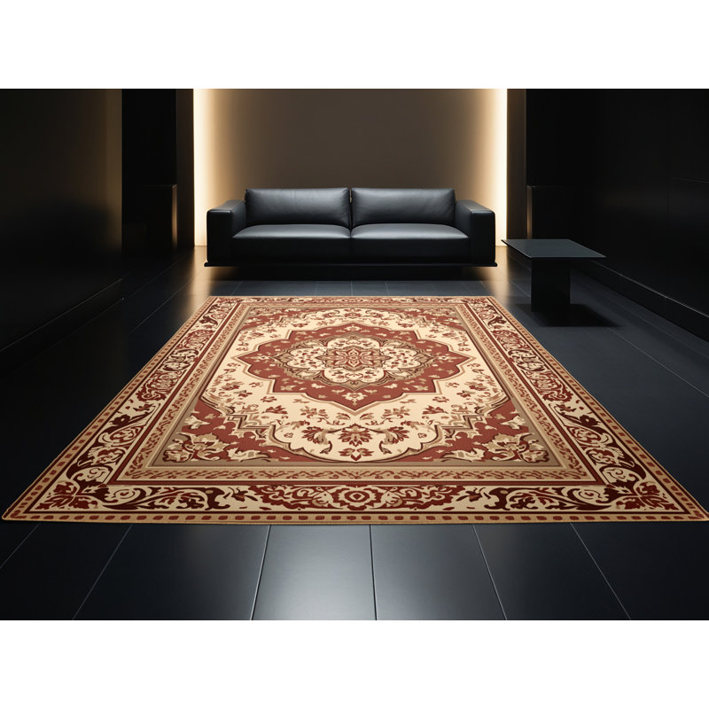 Machine Washable Ottoline Traditional Oriental Rug in Brown – LightBrown Binding, 5 x 7