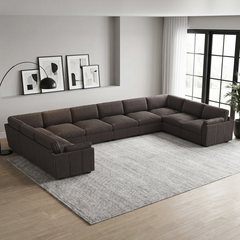Très grand canapé modulaire en velours côtelé avec dossier amovible et coussins de siège Knaack surdimensionnés de 200,8 po de large
