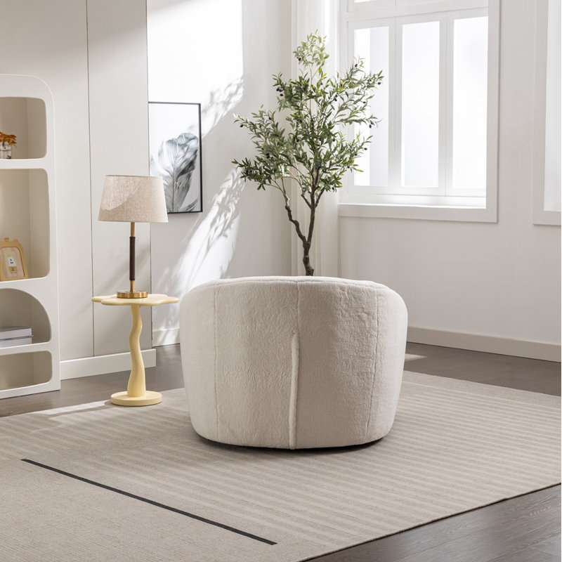 Lessley Modern Upholstered Accent Chair, 360° Swivel, Cream White Boucle