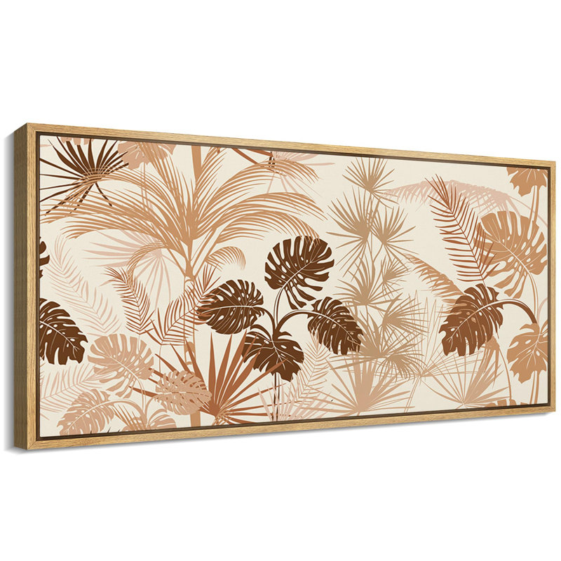 Tropical Palm " Tropical Monochrome Leaf Pattern Antique Retro Colorful Bedroom Extra Large Wall Decor ", 30" H x 60" W