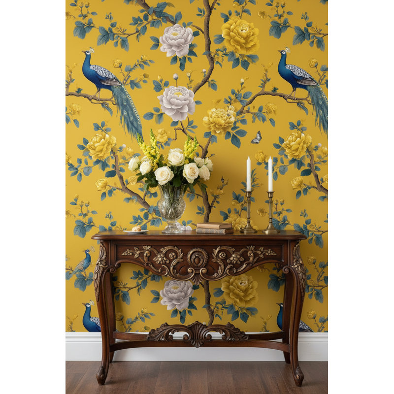 Papier peint double paon à motif floral amovible vintage