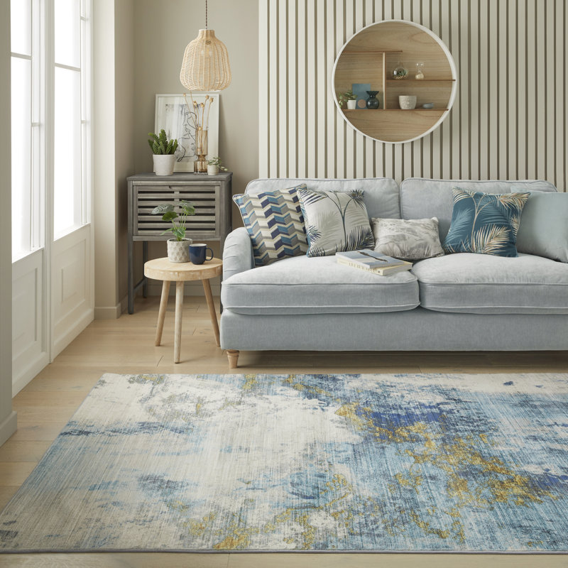Lux Abstract Ultra soft Stain Guarded Blue/Grey/Gold Area Rug, Rectangle 200 x 290cm