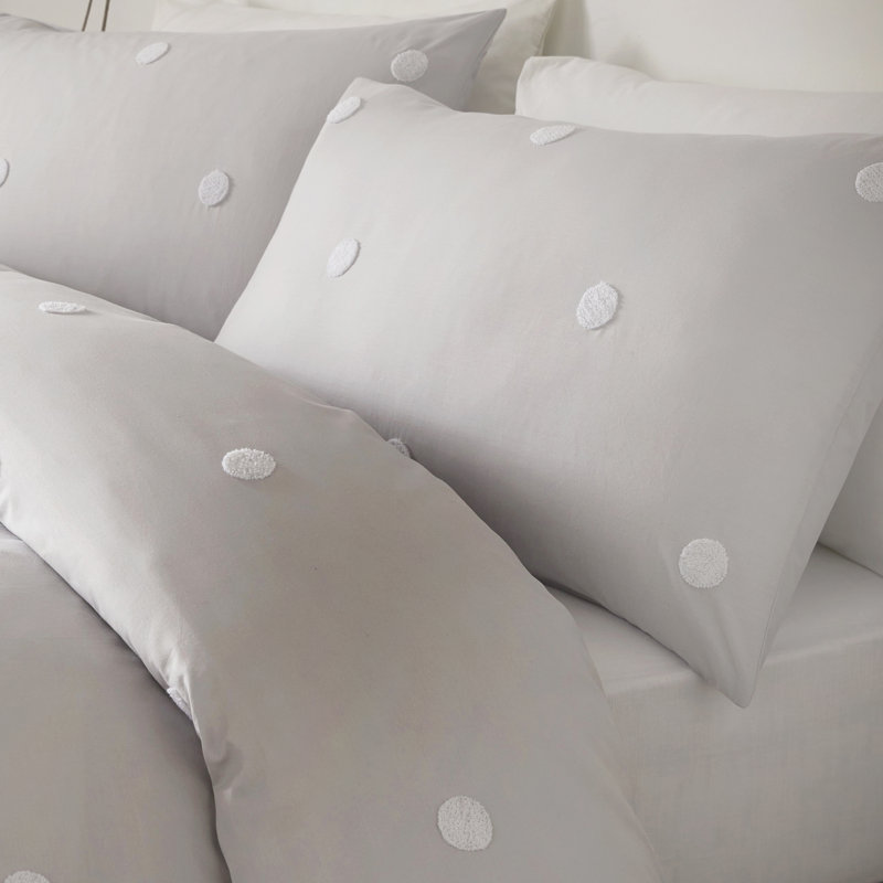 Dot Garden Cotton Duvet Cover Set with Pillowcases, Double Duvet Cover + 2 Standard Pillowcases, Silver/White Dots
