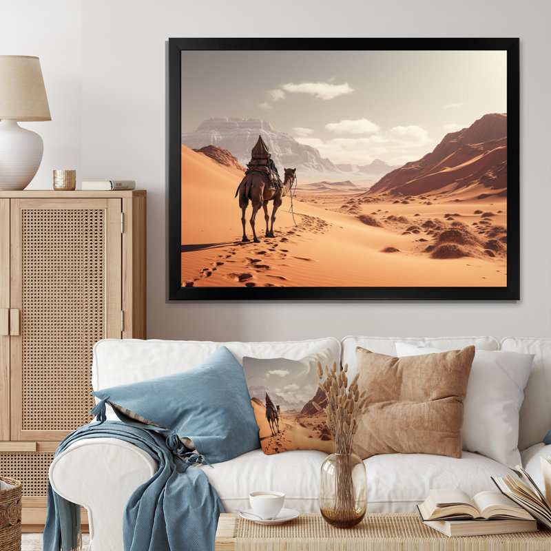 Camel Desert Wanderer III, reproduction d'art sur toile, H 12 po x l 20 po x P 1 po, Cadre simple noir