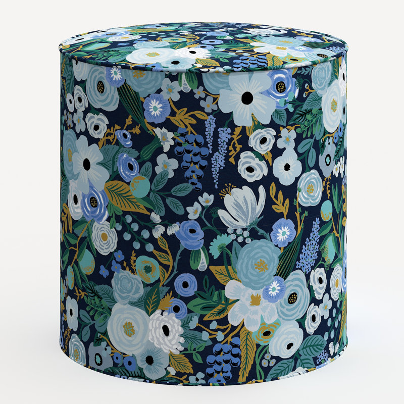 Billie Ottoman, Rpc Garden Party Blue Linen