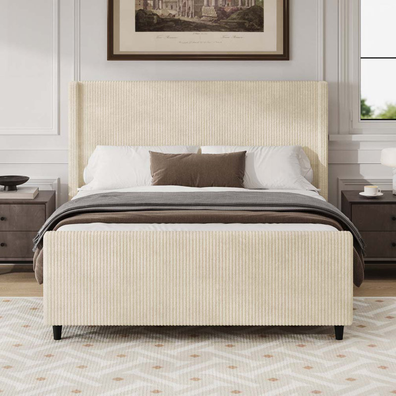 Tête de lit tapissier, sans sommier tapissier, Grand lit, Crème