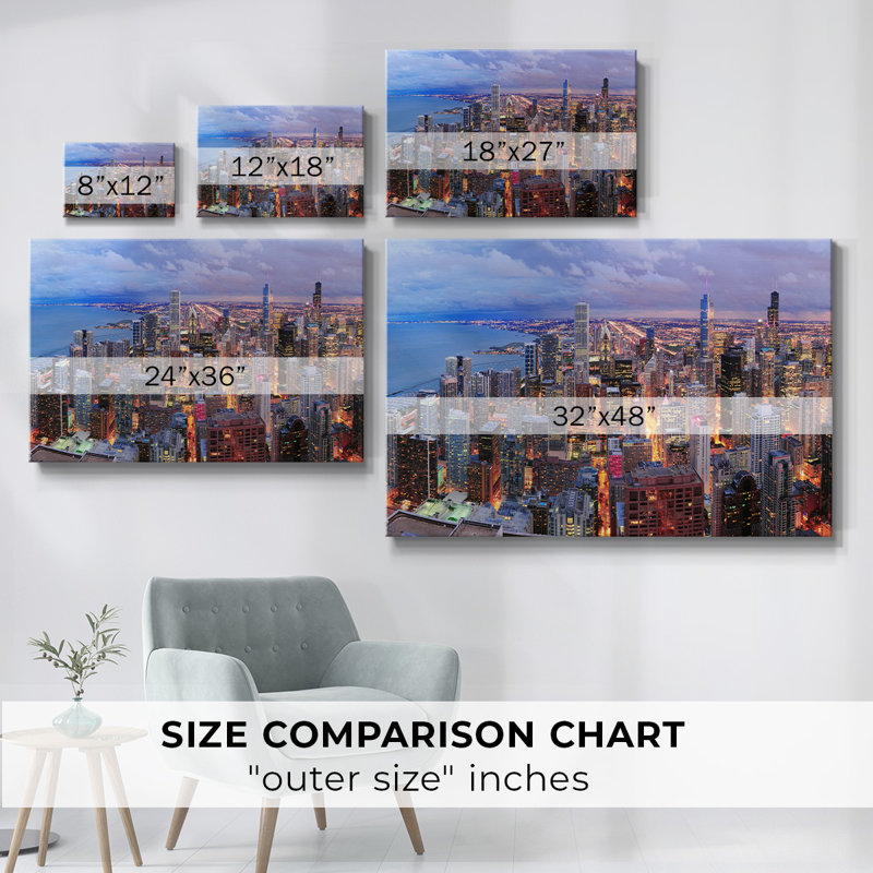 Chicago Aérien Iv sur toile, H 24 po x l 36 po x P 1,5 po