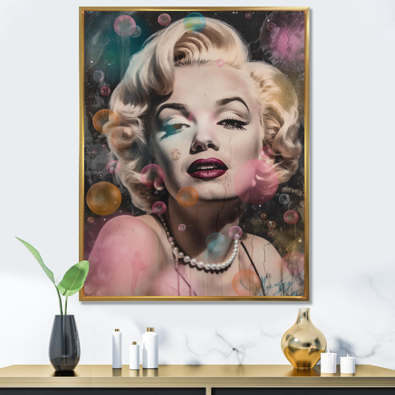 Rétro Marilyn Manroe sur toile, Cadre flottant doré, H 40 po x l 30 po x P 1,5 po