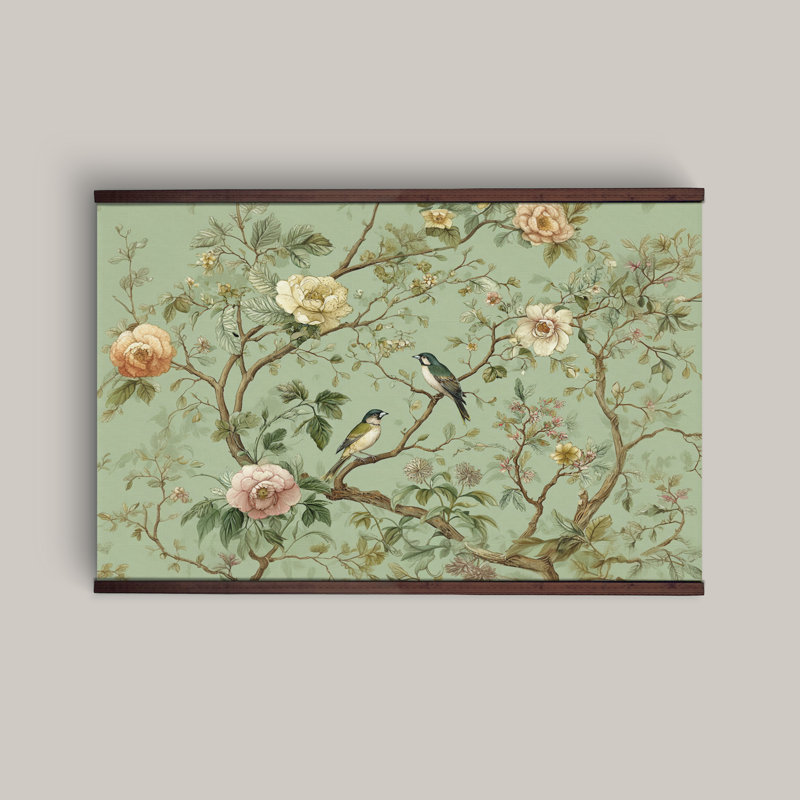 Tapisserie botanique rétro, art mural chinois, H 45 po x l 73 po