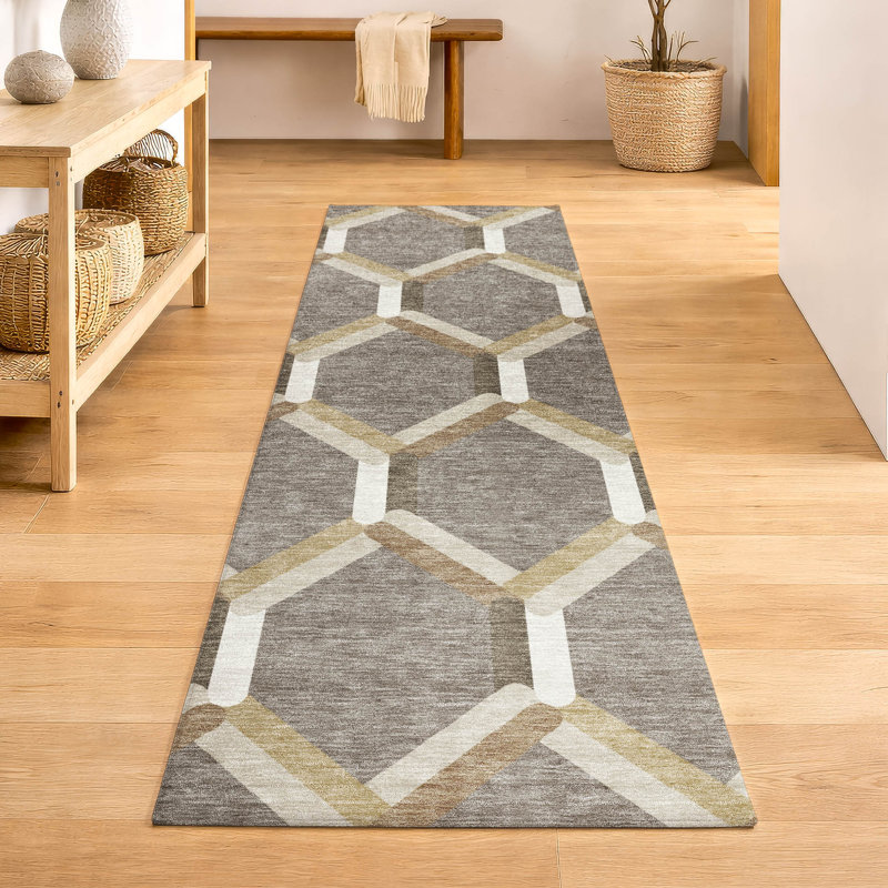 Premium Machine Washable Mayfield AMF2343 Lattice Rug, 2'3" x 7'6" Runner, Taupe