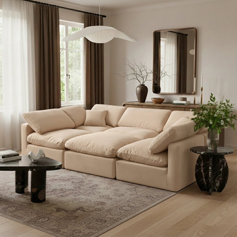 Ensemble modulaire de coin en velours 6 pièces Itala, Velours beige