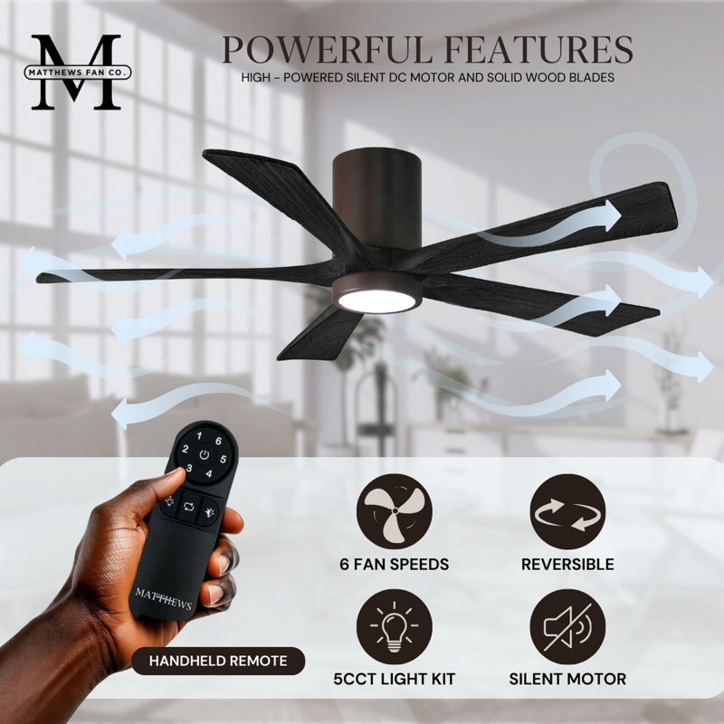 Irene Flushmount Light Kit 5 Blade LED Ceiling Fan, Matte Black, 42", Textured Bronze