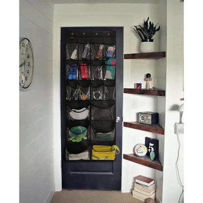 Paquet de 2 très grands organisateurs de chaussures suspendus au-dessus de la porte, organisateur de chaussures pour garde-robe, rangement pour chaussures, 12 + 6 poches Crytal, 8 crochets, noir (59 po x 21,6 po)