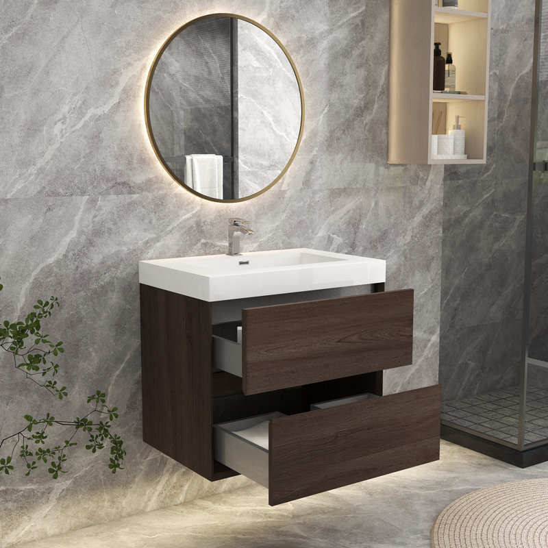Ensemble de meuble-lavabo simple 29 po mural, Chêne rouge