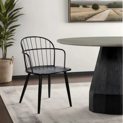 Chaise d'appoint en acier avec finition thermolaquée noire et bois brossé noir