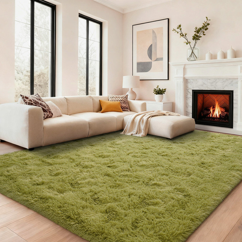Non-slip Rug Soft and Fluffy Grass Green Rug Pet-Friendly Ideal for Children's Rooms, Nurseries, and Bedrooms