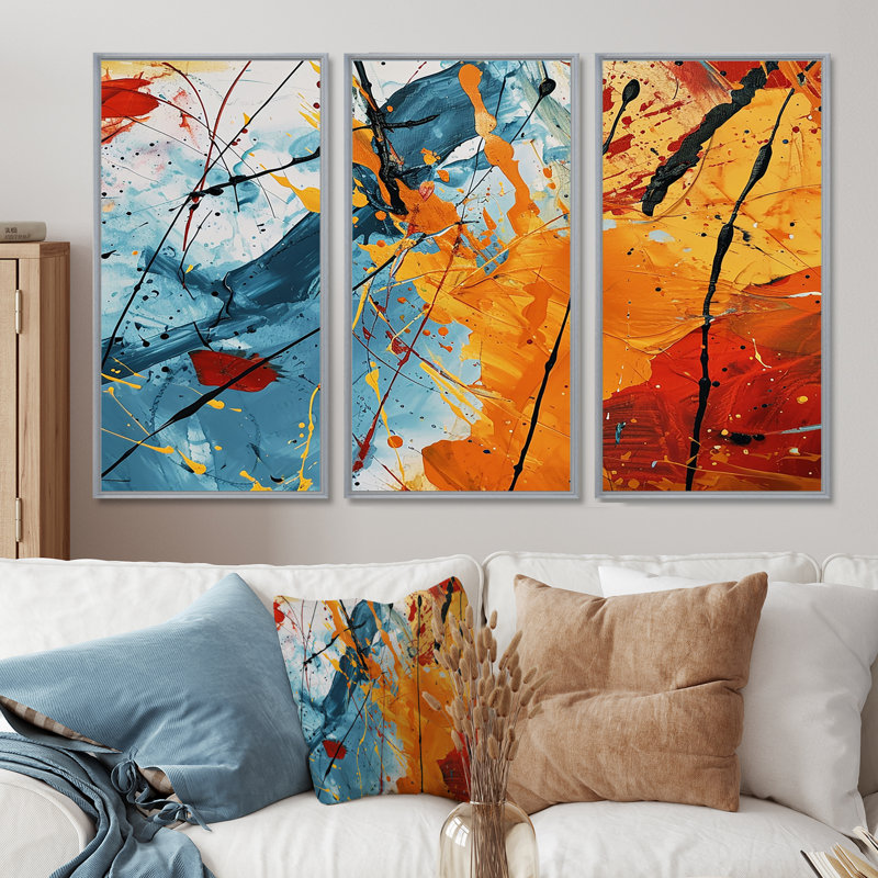 Corderro - Ensemble de salon abstrait art mural, Encadrement argenté, H 40 po x l 60 po x P 1 po