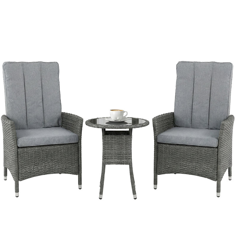 2 - Person Patio Dining Set with Round Table, Dark Grey