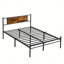 Structure de lit avec tête et pied de lit en bois, plateforme en métal pour le soutien du matelas, aucun sommier requis, assemblage facile-1450429688-1450429692
