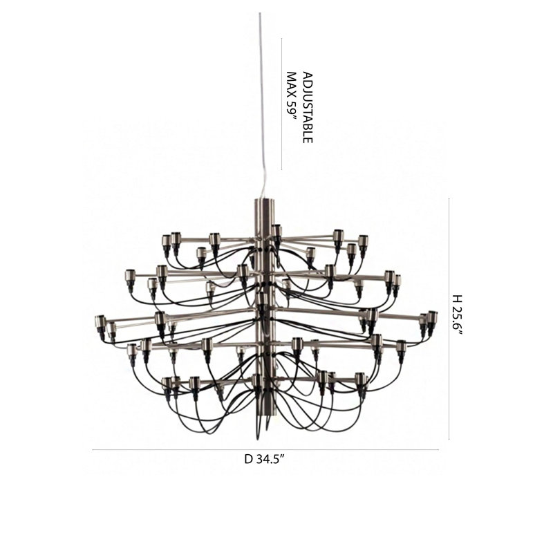 Lustre 30 lumières à 5 niveaux en corde noire avec quincaillerie chromée