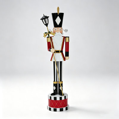 Grande statue de soldat Casse-Noisette en fer de 165 cm avec lanterne, bâton et socle en forme de tambour, décoration de Noël pour l'intérieur et l'extérieur, entrée principale.