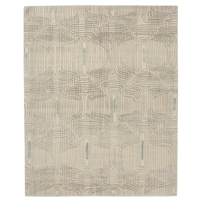 Retro Trace Abstract Area Rug in Gray/Silver/White, Rectangle 3' x 5'