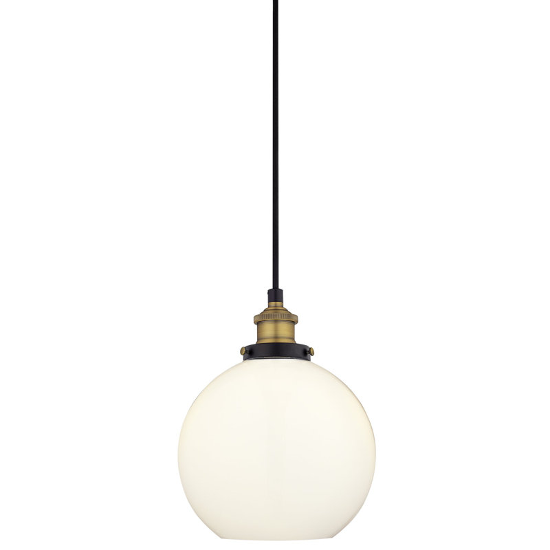 Luminaire suspendu sphérique à 1 lumière Dedriana, Non, Lait, Laiton antique