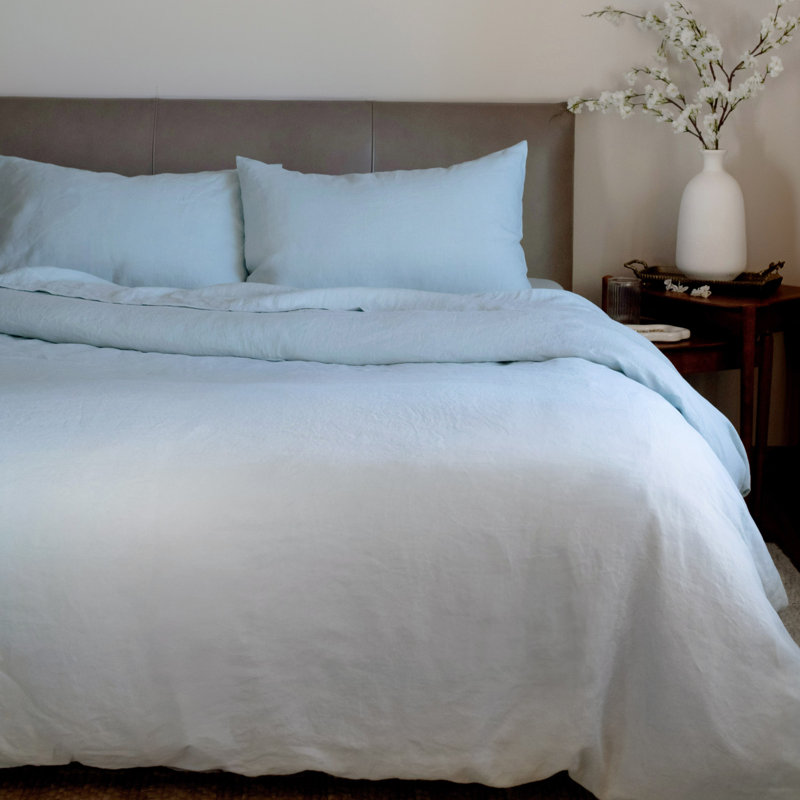 100% French Linen Duvet Cover & Sham Set, Twin Duvet Cover + 1 Standard Pillow Sham, Wave