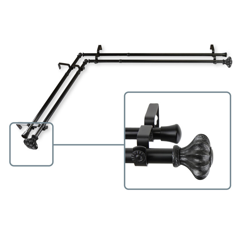 Tringle à rideaux double réglable Darcey, Noir, H 2,62 po x l 240 po x P 6,37 po