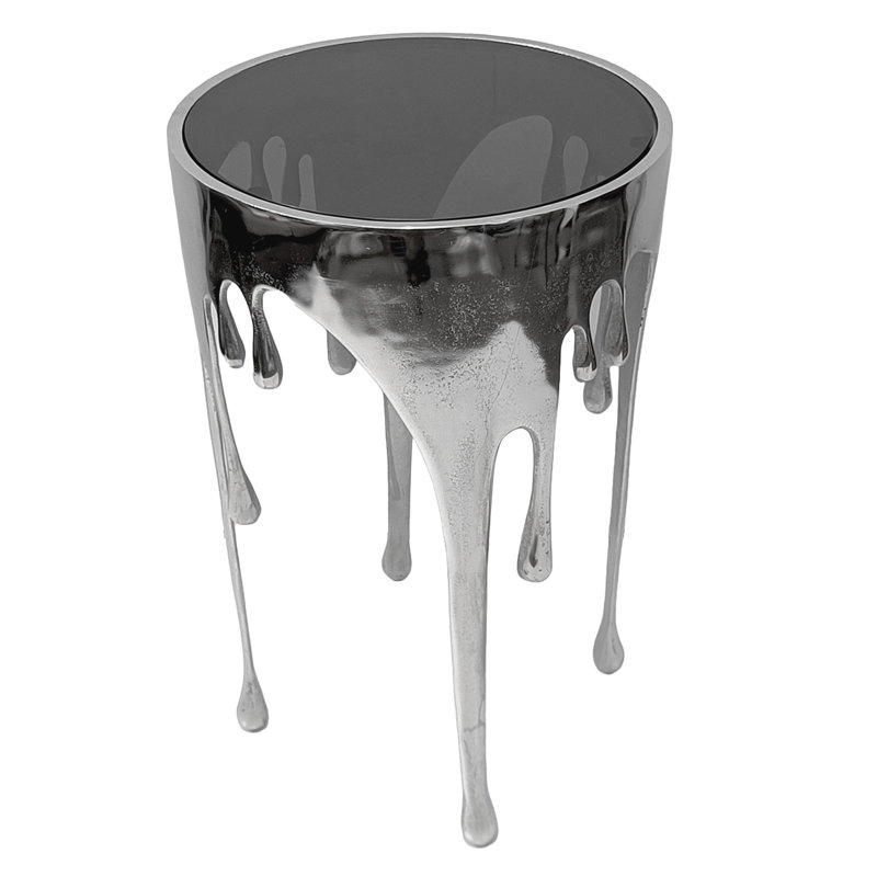 Table de bout d'appoint Capri | Plateau en verre 24,75 pouces | Fondu goutte à goutte, Argent argent