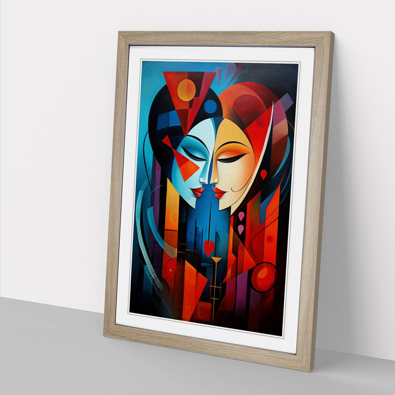 XYZ-FRM-V1223-6320 Two Women In Love Futurism No.2 - Single Picture Frame Print on Wood, Oak , 64cm H x 46cm W x 2cm D