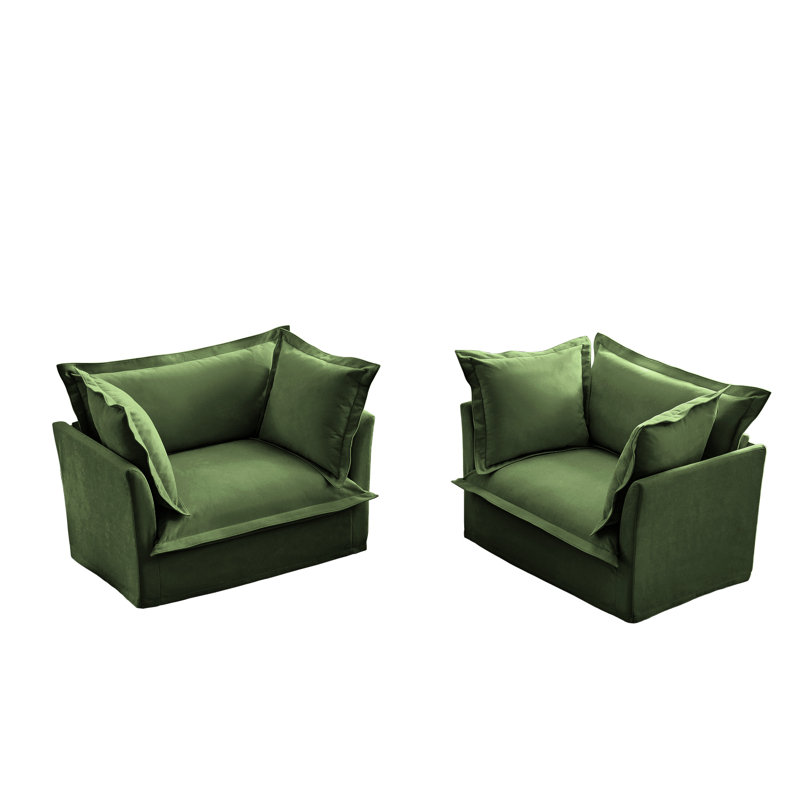 Fauteuils en chenille - assise confortable en chenille à assise profonde, coutures détaillées, Chenille verte