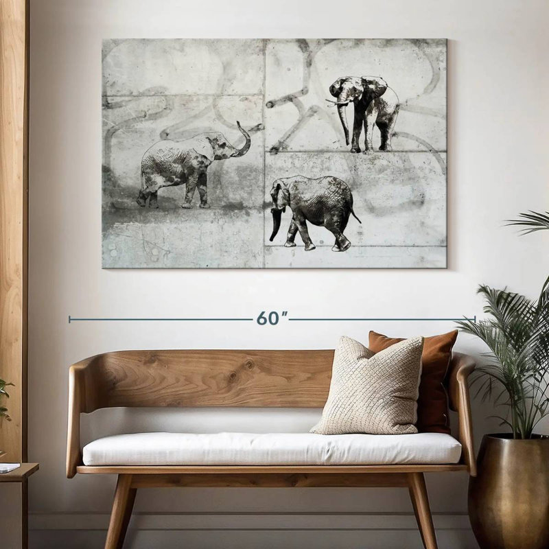 Trois éléphants Brampt, H 34 po x l 51 po
