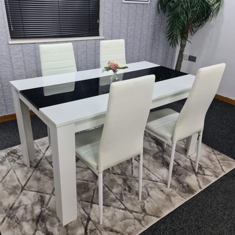 Amira-Jess 4 - Person Dining Set, White, 75cm H x 117cm W x 77cm D, 5 Pieces: Table,4 Chairs