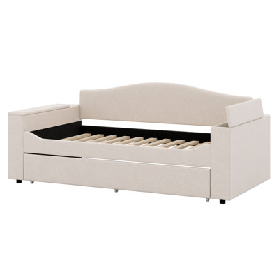 Upholstered Daybed With Storage Armrests,Trundle And Latest Integrated Bluetooth Audio System.