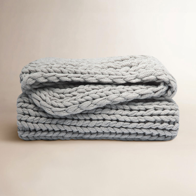 Jeté tricoté à la main Chunky, Gris clair