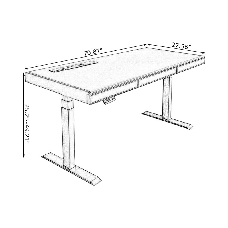 Black Rectangular Solid Wood with 2 drawers desk