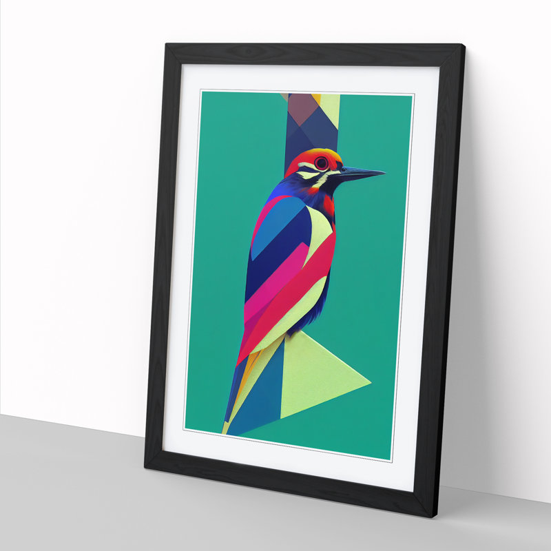 FRM-V0523-2946X Woodpecker Abstract Vol.2 - Single Picture Frame Print, Black, 64cm H x 46cm W x 2cm D