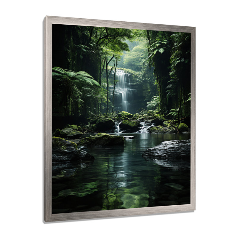 Waterfall Hidden Oasis Forest II, reproduction d'art sur toile, H 44 po x l 34 po x P 1,5 po, Cadre simple argenté