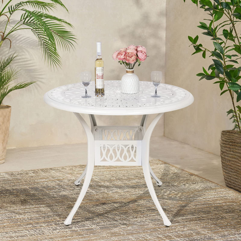 Baze Round Cast Aluminum Patio Dining Table, White, 29.5" H x 35.4" W x 35.4" D