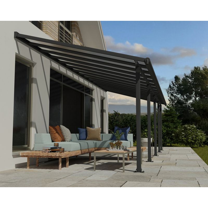 Auvent de patio en polycarbonate, Gris, 10 pi x 28 pi