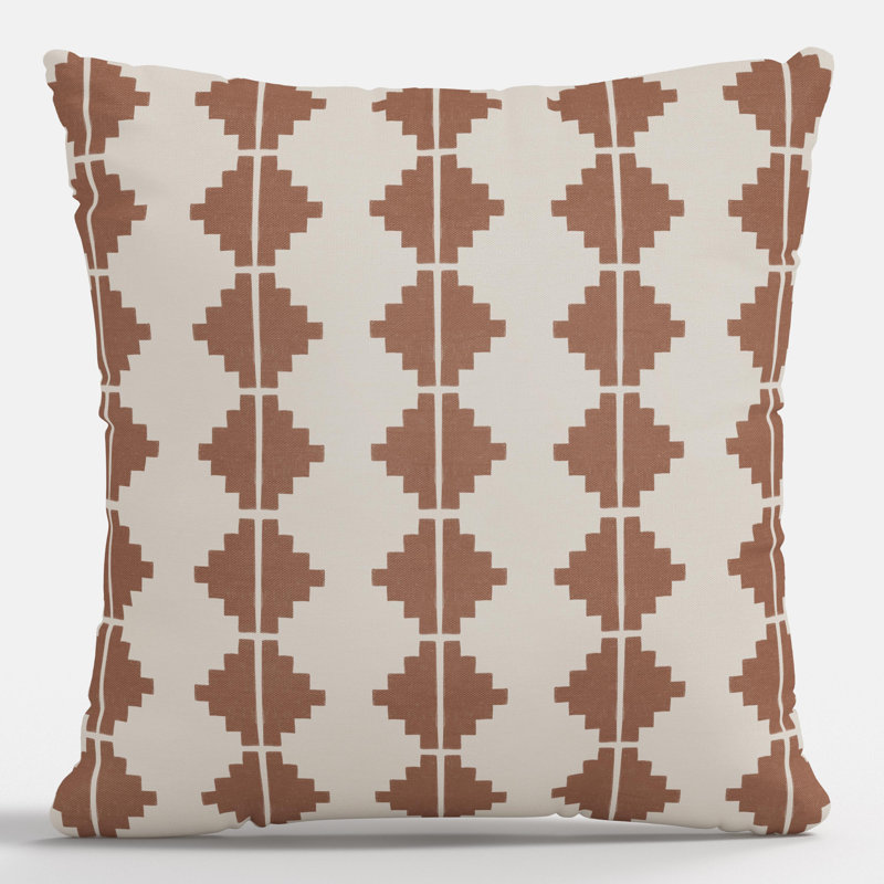 Coussin décoratif d'intérieur en terre cuite aztèque, Imprimé bloc brun, Carré 18 po
