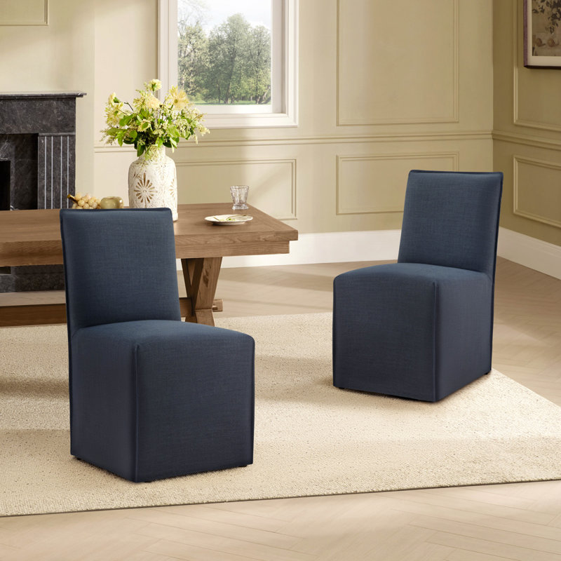 Chaise de salle à manger rembourrée Catalan Jaffson (ensemble de 2), Lin Effie indigo 