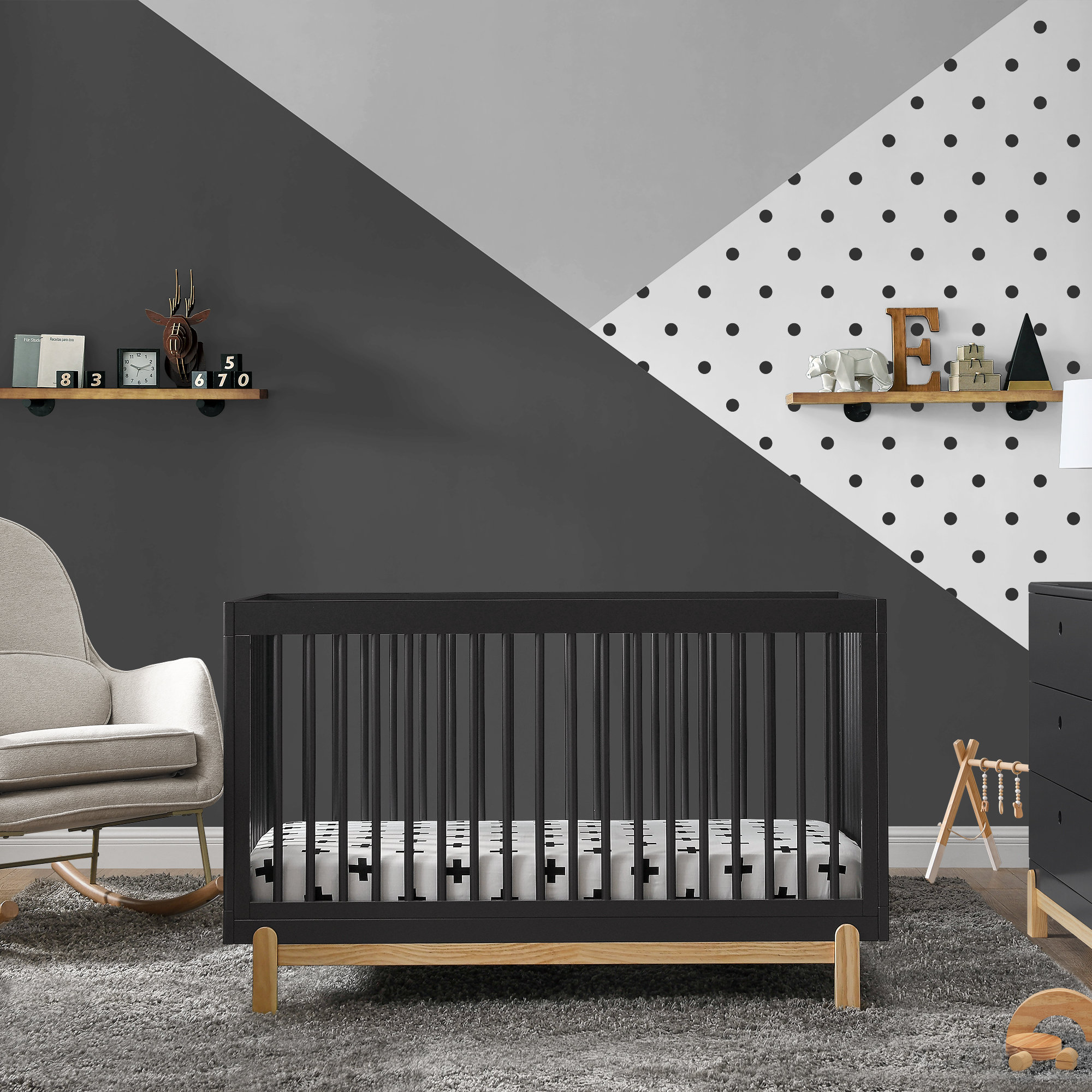 Poppy 4-in-1 Convertible Crib, Midnight Gray