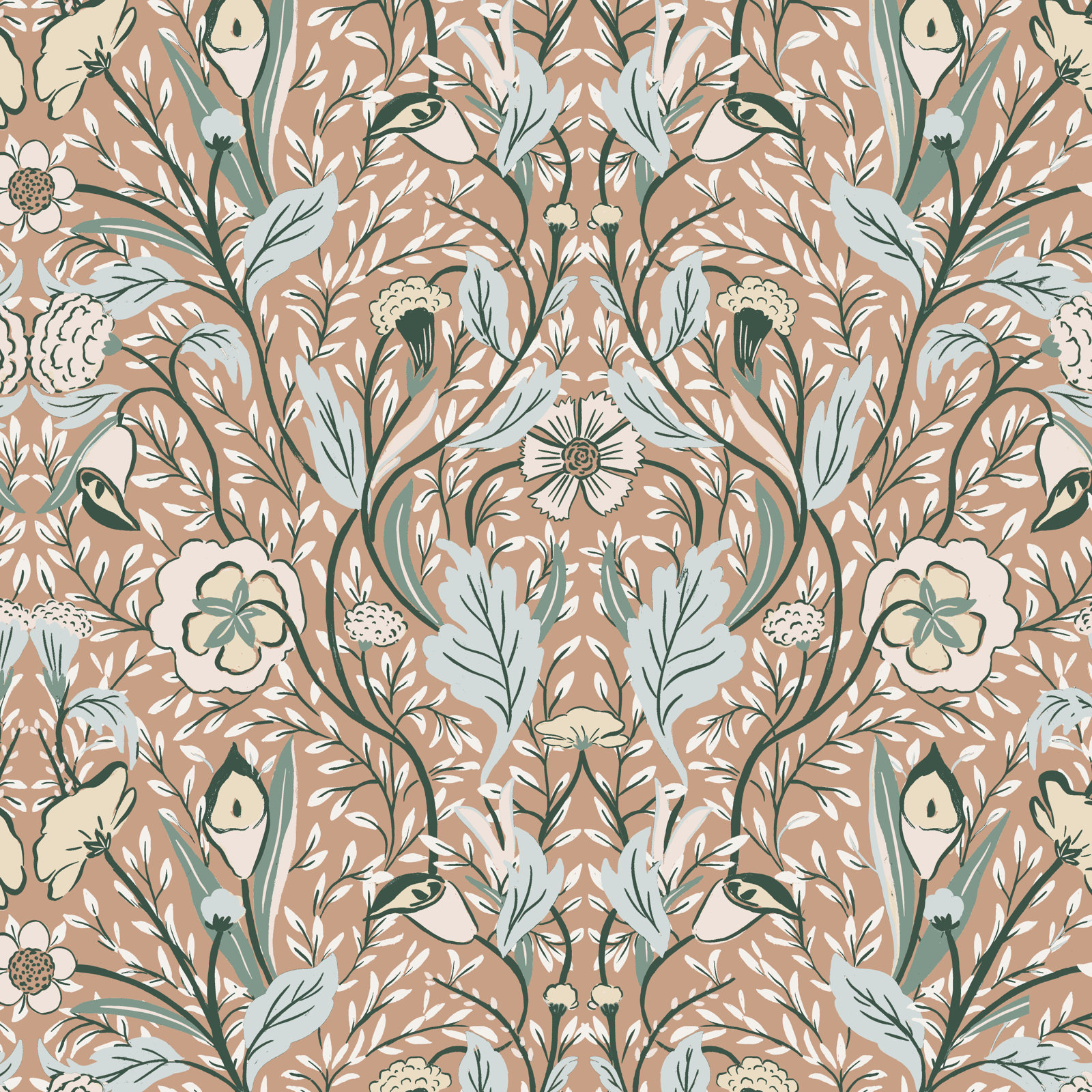 Callie Barrel Chair, Morris Botanical Peach, Ivory