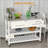 Kitchen Island With Stainless Steel Top, Open Shelves, And Drawers, Gray