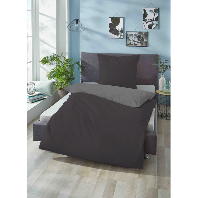 Duvet Cover Set, 155 x 220 cm - 1 Pillowcase (80 x 80 cm), Titanium/ Dark Grey