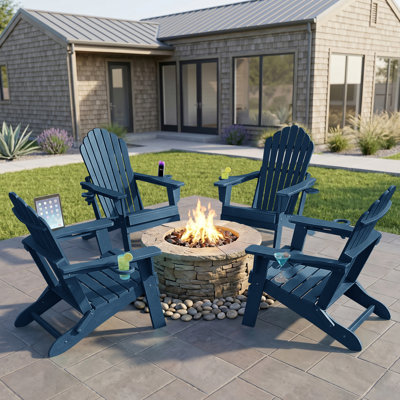 4-Person Folding Adirondack Chair Set – Hdpe All-Weather Outdoor Patio Seating With Dual Cup Holders