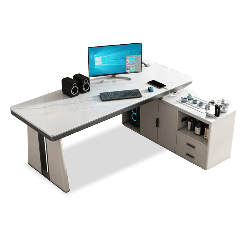 Table basse / bureau de direction léger en L léger avec plateau en pierre frittée, H 29,53 po x l 70,87 po x P 51,18 po